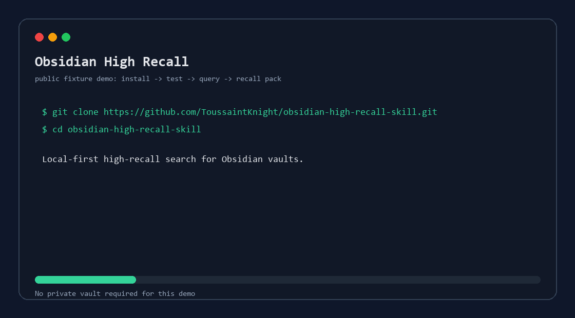 Terminal demo running the fixture benchmark and query